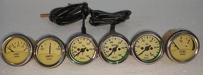 Smiths-52mm-Kit-Temp-Oil-Fuel-Oil Temp Volt +Amp Gauges Yellow - Image 1 of 3