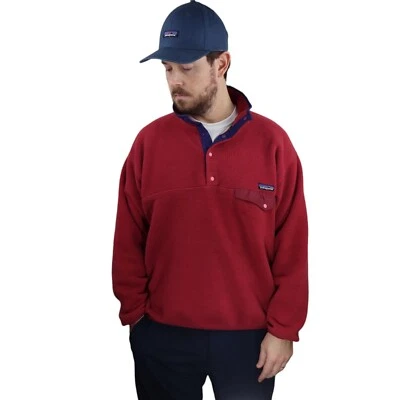 Vtg 90s Patagonia Synchilla Snap-T Pullover Fleece Jacket Mens L Red Made In USA - Image 1 of 4