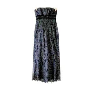 Badgley Mischka Black Lace Strapless Formal Dress Size 2 Beaded Empire Waist - Picture 1 of 12