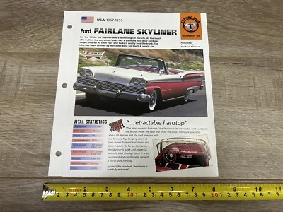 Hoja de especificaciones folleto Ford Fairlane Skyliner #48 1957-1959 Hot Cars Cutting Edge Foto 1 de 4