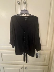 Style & Co Women's Deep Black Tie-Front Button Up 3/4 Sleeves Top- Size PL (NWT) - Picture 1 of 4