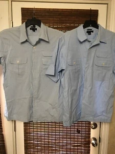 2 Land's End Mens Large 16-161/2 Blue Short Sleeve Polyester Cotton Blend Shirts - Picture 1 of 4