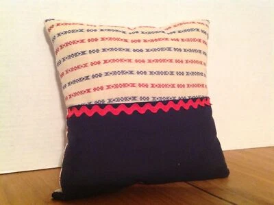 Handmade Home Decor Accent Pillow with Pocket Small 8" x 8” Blue Red Patriotic - Image 1 of 2