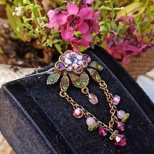 Michal Negrin Brooch Pink Fairy Pin Chandelier Flower & Swarovski Crystals Gift