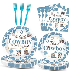 96 Pcs Western Baby Shower Plates and Napkins Party Supplies Western Cowboy - Picture 1 of 7