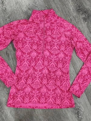 Athleta 1/4 Cremallera Frontal Runchado Rosa Adornado Estampado Floral Manga Larga M Agujero para el Pulgar Foto 1 de 4