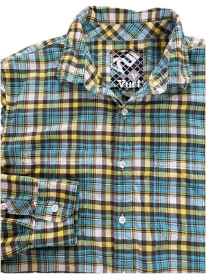 Vtg VURT Medium Blue Yellow Plaid Flannel L/S  Button Up Shirt Y2K Skater Grunge - Image 1 of 4