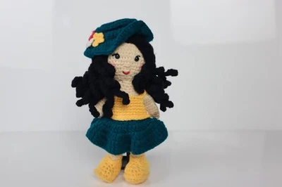 Crochet Doll For Girls – Curly Hair, Green & Yellow Dress | Soft Amigurumi Gift - Image 1 of 4
