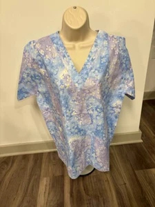 MARYLAND SCRUBS WOMENS SCRUB TOP SMALL BLUE FLORAL - Picture 1 of 1