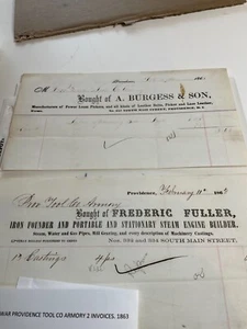 143 TWO INVOICES CIVIL WAR TOOL & ARMORY PROVIDENCE RI 1863 EARLY WAR - Picture 1 of 8