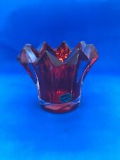 Bohemian Crystal Glass Red Candle Holder Bowl Vase Planter 