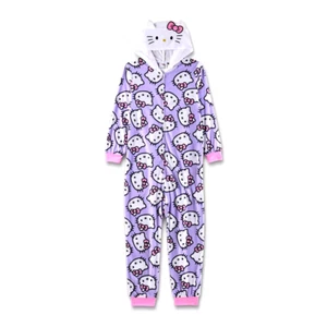 Hello Kitty Union Suit One Piece Pajamas Costume Blanket Sleeper Sz 4-12 Hooded - Picture 1 of 3