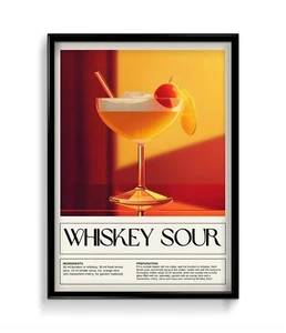 Whiskey Sour Cocktail Wall Art Poster - Vintage Poster- Home Decor Poster - Picture 1 of 8