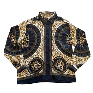 Vintage Talbots 100% Pure Silk Baroque Print Button-Up Shirt size 12 - Picture 1 of 8