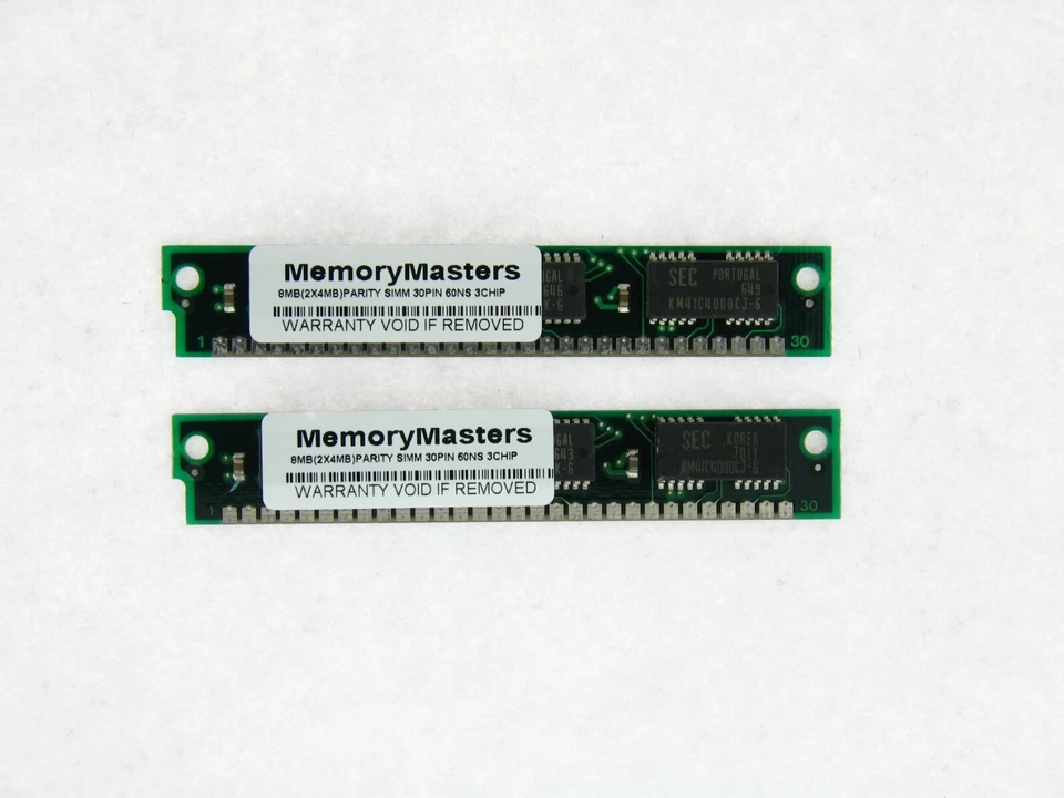 2x 4MB 30-Pin 3-Chip (Parity) 60ns 4Mx9 LC CC FPM Macintosh Memory 8MB Apple RAM - Image 1 of 1