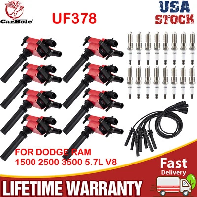 Juego de bobinas de encendido y bujías y cables para 03-05 Dodge Ram 1500 2500 3500 5,7 L V8 Foto 1 de 4