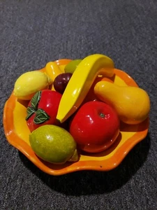 Ceramic Fruit bowl with hand painted fruit and vegetables. **See pic for chip of - Picture 1 of 10