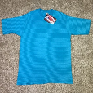 Vintage Fruit Of The Loom Shirt Men L Teal Stripe Single Stitch USA Made NWT 90s - Picture 1 of 18