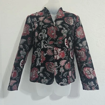 Винтажный портрет куртка женщин Sz маленький цветочный гобелен парчи азиатский блейзер богемное - Изображение 1 из 4