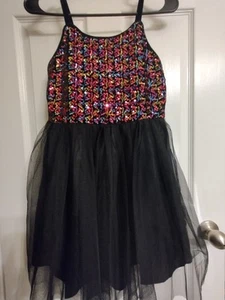Zenzi Black Velvet & Tulle Dress Pink Rainbow Sequins Girls Size 10/12 Medium - Picture 1 of 23