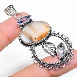 Montana Ágata, Gema Amatista 925 Plata de Ley Joyería Colgante 6.5cm - Imagen 1 de 5
