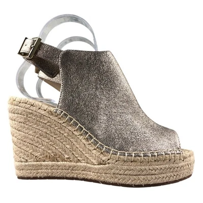 Alpargatas Kenneth Cole nuevas sin etiquetas para mujer talla 8 cuero dorado oliva punta abierta cuñas Foto 1 de 4