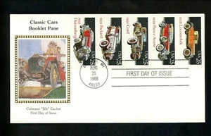 US FDC #2381-2385 Colorano 1985 Detroit MI Classic Cars booklet pane of 5 - Picture 1 of 2