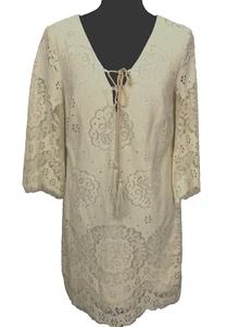 Anthropologie ARK & CO. Women Ivory LACE Lining Sheath Dress 3/2 Sleeves Size S - Picture 1 of 18