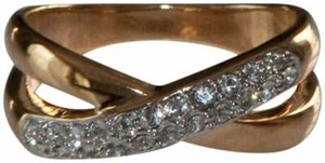 DESIGNER, PAVE CRYSTAL ONE SIDE CRISS CROSS GOLD RING - Picture 1 of 4