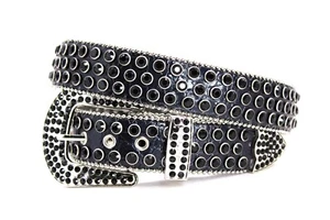 Rhinestone Western Belt Bling Stone Silver Bluish Black Unisex Men Pants Size 42 - Picture 1 of 9