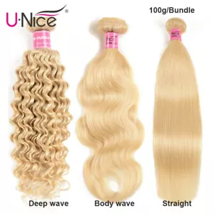 100g/Bundle 613 Blonde Malaysian Body Wave/Deep Wave Curly Human Hair Extensions - Picture 1 of 14