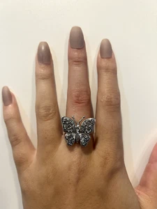 Unique Butterfly Shaped Silver Drusy Stainless Steel Ring Size 6.5 - Picture 1 of 3