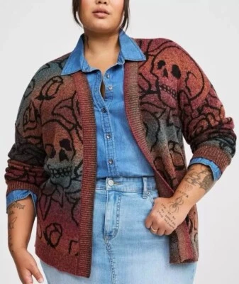 Cárdigan Torrid 1X Tinte Espacial Suéter Calavera Rosas Ombre Rayas Talla 14-16 NUEVO NUEVO CON ETIQUETAS Foto 1 de 4