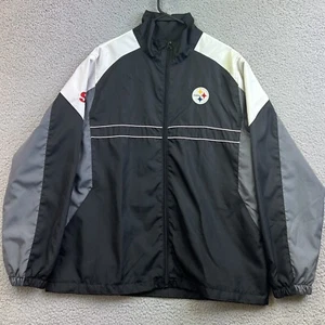 Pittsburgh Steelers Jacket Mens Sz L Black Embroidered Logo Windbreaker Full Zip - Picture 1 of 9