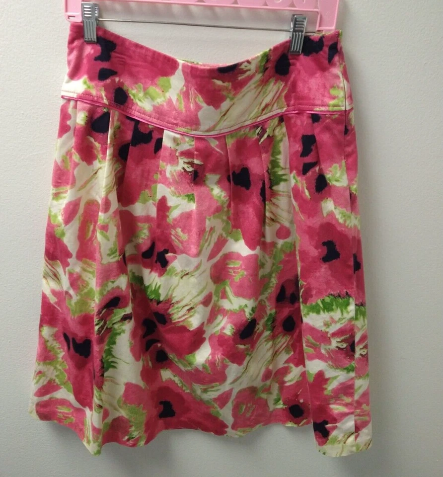 女式 Sharagano 裙 10 花卉打褶喇叭 Bloomcore Cottagecore 30 英寸腰 — 第 1/4 张图片