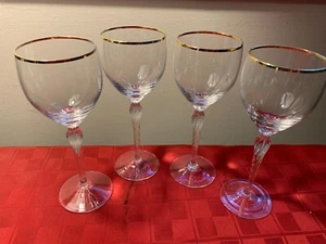 Lenox Monroe Crystal Wine Glass Gold Trim 7 5/8" Vintage Set of 4 Marked - Picture 1 of 17