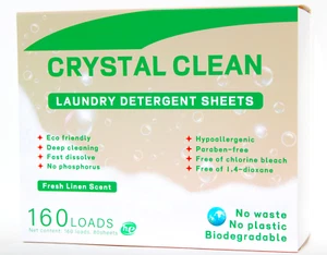 CRYSTAL CLEAN Laundry Detergent Sheets. UP TO 160/Loads - Picture 1 of 11