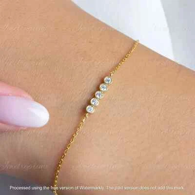 Round Cut Lab Created Diamond 5-Stone Chain Bracelet 14K Yellow Gold Plated - Image 1 of 3