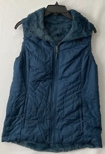 The North Face Vest Jacket Womens Size Medium Blue Sleeveless Full Zip Faux Fur