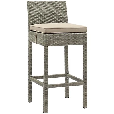 Modway Conduit Outdoor Patio Wicker Rattan Bar Stool in Light Gray Beige - Image 1 of 3