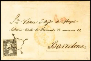 Cataluña. Historia Postal. SOBRE  1A. 1850. 6 cuartos negro. VILANOVA Y LA GELT - Bild 1 von 2