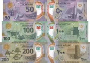 Mauritania set of 3 banknotes 2017 Polymer UNC 500, 100, 200 ouguiy - Picture 1 of 1