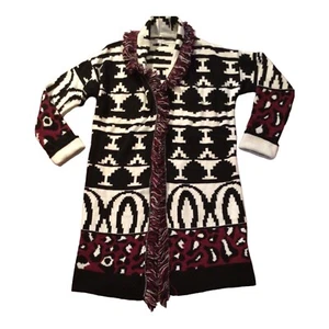 San Lorenzo Wool/Alpaca Blend Fringed Cardigan Sweater Aztec Tribal Italy Sz L - Picture 1 of 9