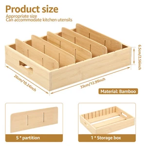 Lid Organizer Rack Bamboo Plate Organizer Divided Storage Box Removable AmGlv - Picture 1 of 11