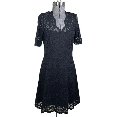 Garnet Hill Lace Overlay Dress Size 4 Black A Line Half Sleeve - Image 1 of 4