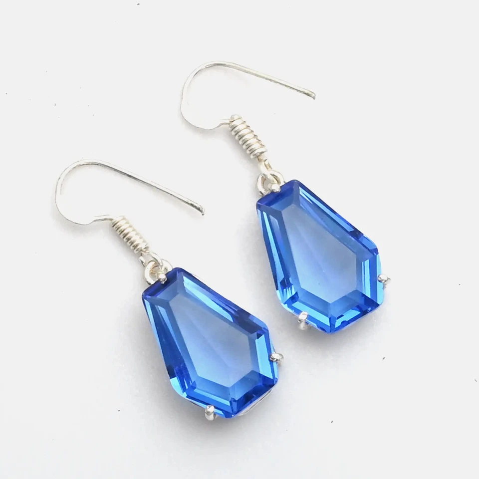 Pendientes colgantes hechos a mano con piedras preciosas de topacio azul joyería regalo 1,8" AE-12226 Foto 1 de 1