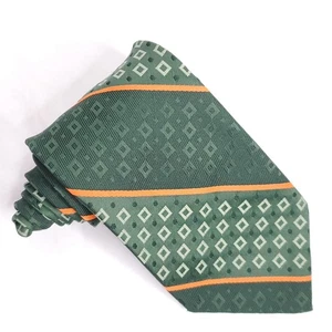 Vintage 60s Mens Textured Wide Necktie Green Orange Geometric 57" X 4" - Picture 1 of 3