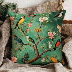 Vintage Elegant Chinoiserie Bird 45 x 45 cm Green 18" 2 pc Cushion Pillow Cover - Picture 1 of 11