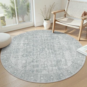 Vintage Round Rug - Washable 5 Foot Large Oriental Circle Grey Rug for Living... - Picture 1 of 7