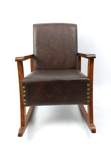 Marietta Chair Company Children's Rocking Chair, Walnut Finish w/ Brown Vinyl - Picture 1 of 24